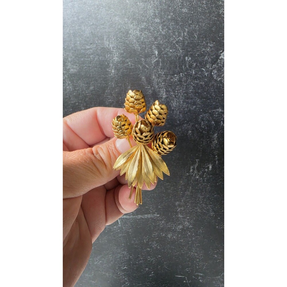 Mr. John Bouquet Of Golden Pine Cones Brooch Vintage Costume Jewelry